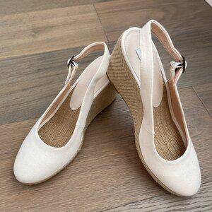 Dune London Karley E Slip On Buckle Close Wedge Espadrille Sandals Cream 40